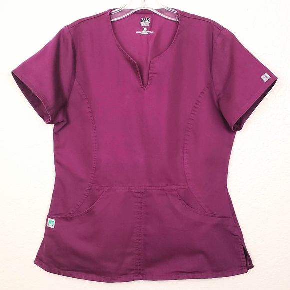 White Swan Tops - White Swan Gear Notched Neckline Curved Pocket Berry Scrub Top - Women's Medium